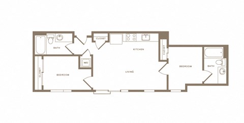 2 bedroom 1 bath floor plan A at Wilcox, Washington
